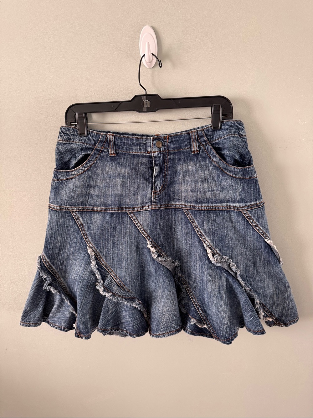 Vintage Y2K Boom Boom Jeans women’s denim ruffle flare skirt size L USA made
